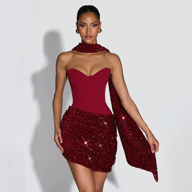 Vestido Mini Bodycon com Lantejoulas